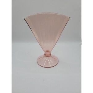 Vintage Paden City Pink Depression Glass Fan Vase No 502 Ribbed Optic Art...